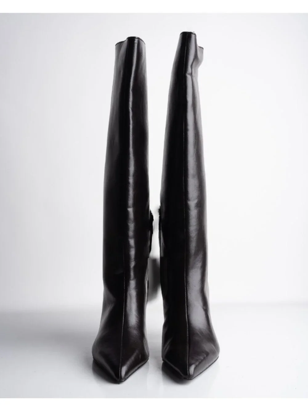 Zara Womens Boots Faux Leather Knee High Heeled Brown Sz US 7.5 EU 38 NWD - Picture 4 of 10